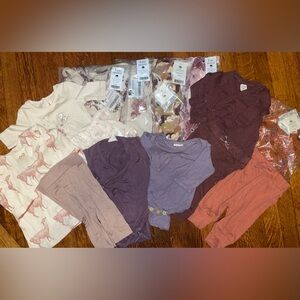 8 piece neutral deep purple pink 3-6 month bundle baby clothes girly frills